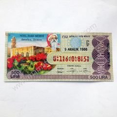 9 Aralık 1986 Bilet - Milli piyango bileti Noel Baba müzesi, Antalya, Demre - Efemera
