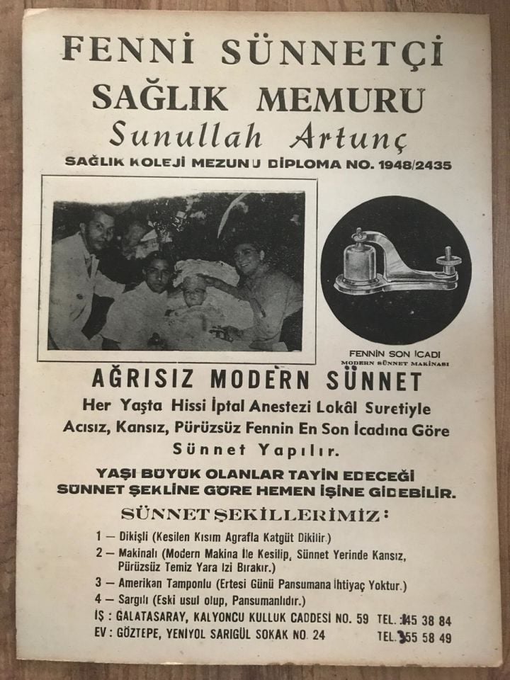 Fenni Sünnetçi Sağlık Memuru Sunullah ARTUNÇ - 24x34 Karton reklam