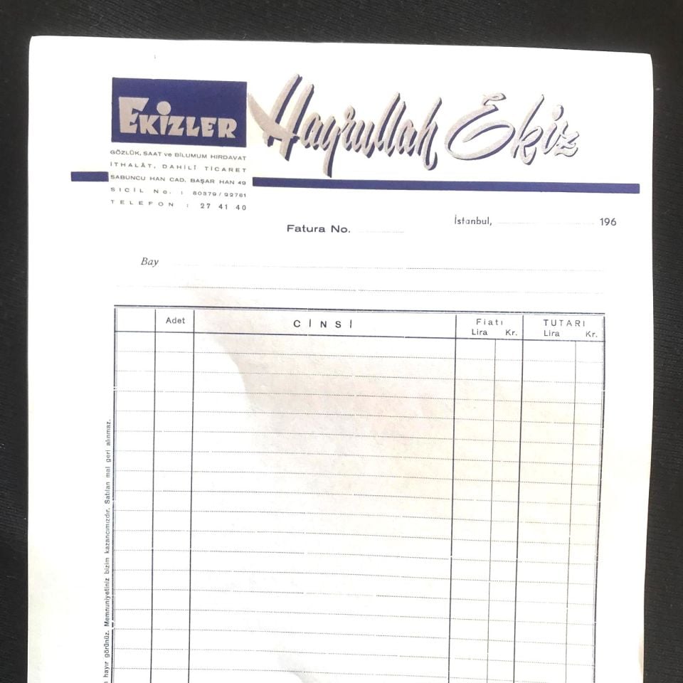 Ekizler Hayrullah EKİZ - Gözlük, saat, ve bilumum hırdavat / Fatura