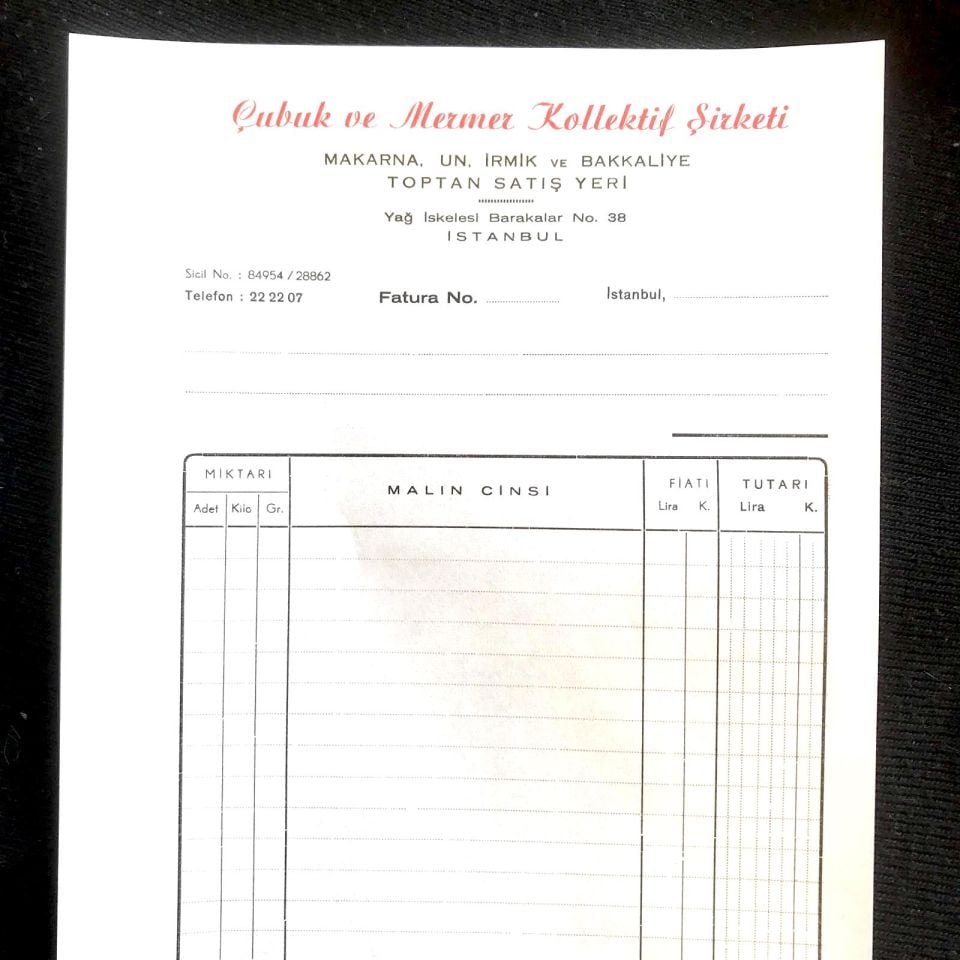 Çubuk ve Mermer Kollektif Şirketi - Makarna, un, irmik ve bakkaliye / Fatura