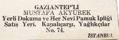 Gaziantep'li Mustafa AKYÜREK - Yerli dokuma... / Dergi, gazete reklamı - Efemera