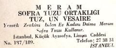 Meram Sofra tuzu ort. / Dergi, gazete reklamı - Efemera