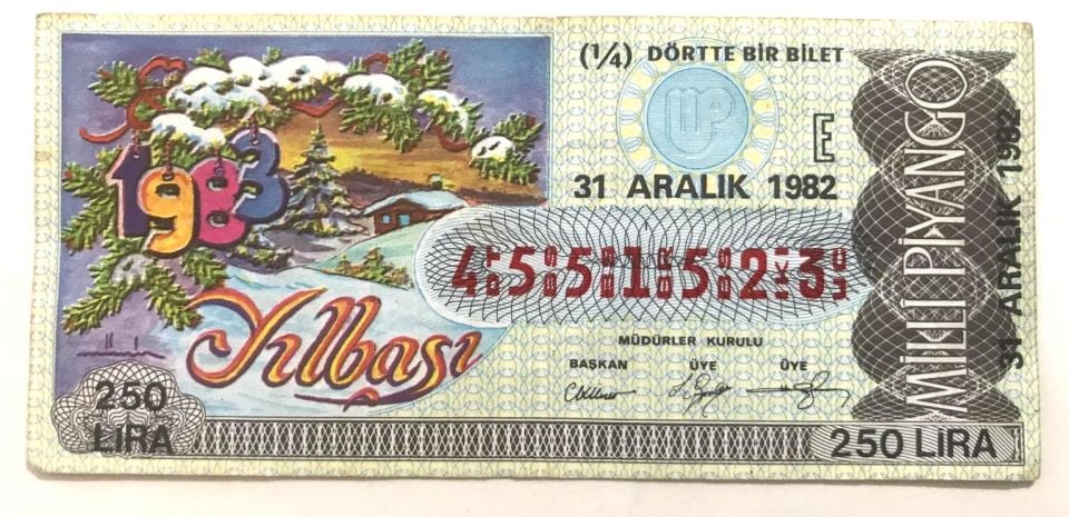 31 Aralık 1982 Dörtte bir bilet -  Milli Piyango bileti