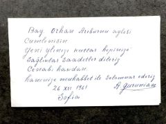 Orhan Arıburnu'ya gelen, 1961 tarihli, yeni yıl tebriği