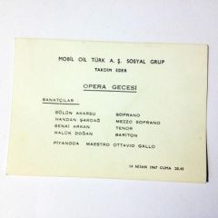 Mobil Oil Opera gecesi 1967. Davetiye MÜZİK / EFEMERA - Efemera