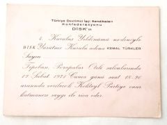 Disk Kuruluş yıldönümü davetiye.Kemal TÜRKLER, 1971 Sıkıyönetim.. - Efemera