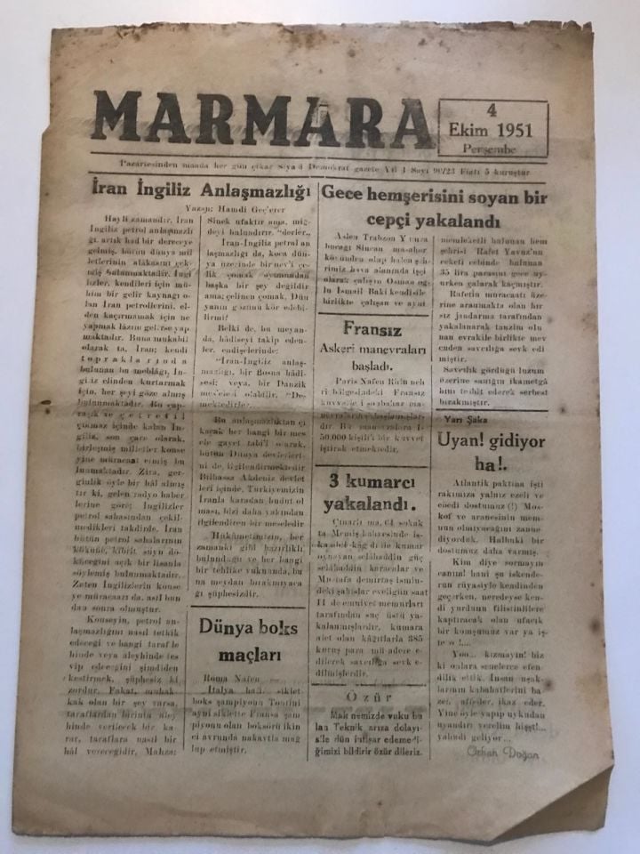 Marmara Gazetesi - 4 Ekim 1951 / BANDIRMA