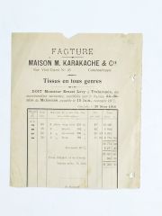 Facture Maison M. KARAKACHE & Cıe CONSTANTINOPLE 1916 / Fatura - Efemera