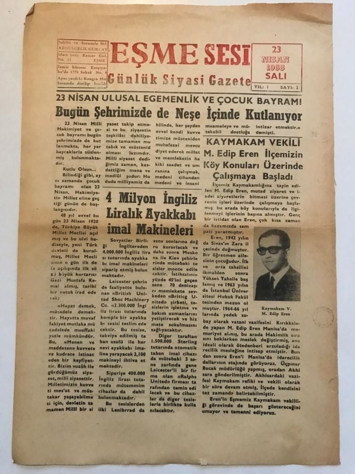 Eşme Sesi Günlük Siyasi Gazete - 23 Nisan 1968 / UŞAK