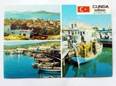 Ege adalarımızdan Cunda'dan üç ayrı görünüm - Parçalı kartpostal Ayvalık, Cunda Hitit color kartpostalları