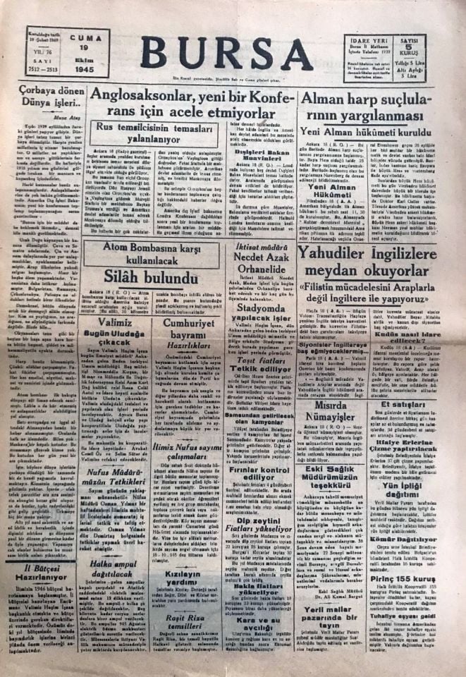Bursa gazetesi - 19 Ekim 1945