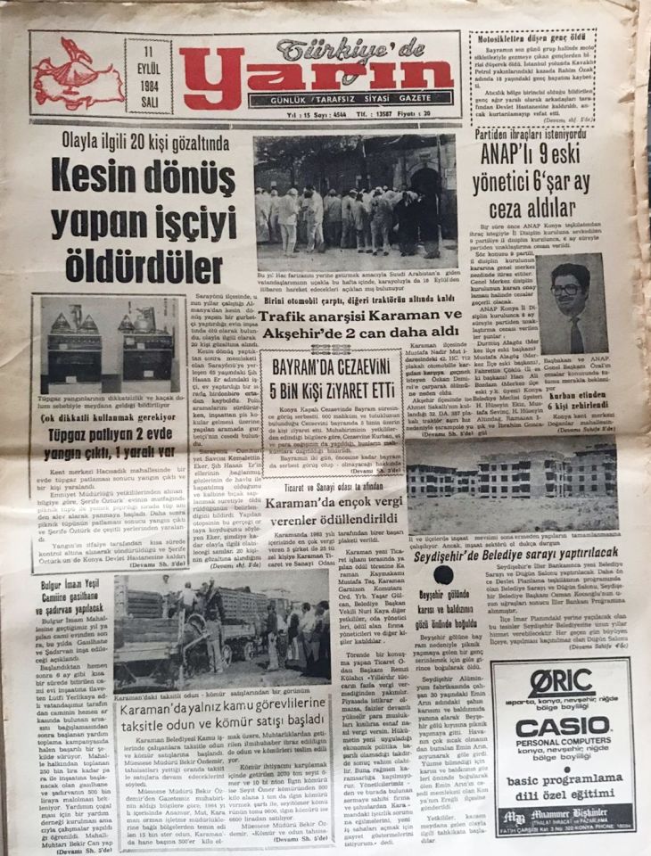 Türkiye'de Yarın / KONYA Gazetesi - 11 Eylül 1984