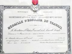 Masonik, gümüş hizmet madalyası ve sertifikası - Medaille D'honneur Du Travail 1957