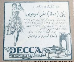 Osmanlıca Decca gramofon reklamı  - Dergiden çıkma reklam - Efemera