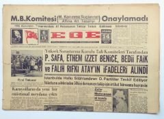 Ege gazetesi, 14 Eylül 1960, Peyami SAFA, E. İzzet BENİCE, F. Rıfkı ATAY - Efemera