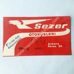 Sezer otobüsleri - Otobüs bileti Eski Otobüs biletleri Ankara peron 30 - Efemera