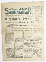 Demokrat Şebinkarahisar gazetesi 19 mart 1957 - Eski Gazete