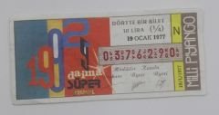 19 Ocak 1977 - Dörtte bir bilet - Milli Piyango bileti - Efemera
