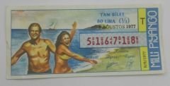 9 Ağustos 1977 - Tam bilet - Milli Piyango bileti  Plaj temalı - Efemera