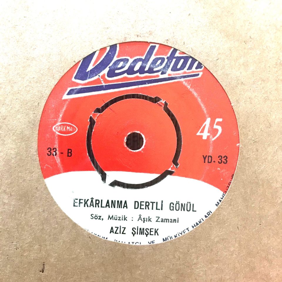 Efkarlanma dertli gönül / Ağlamak şansıma düştü / Aziz ŞİMŞEK - 45'lik plak