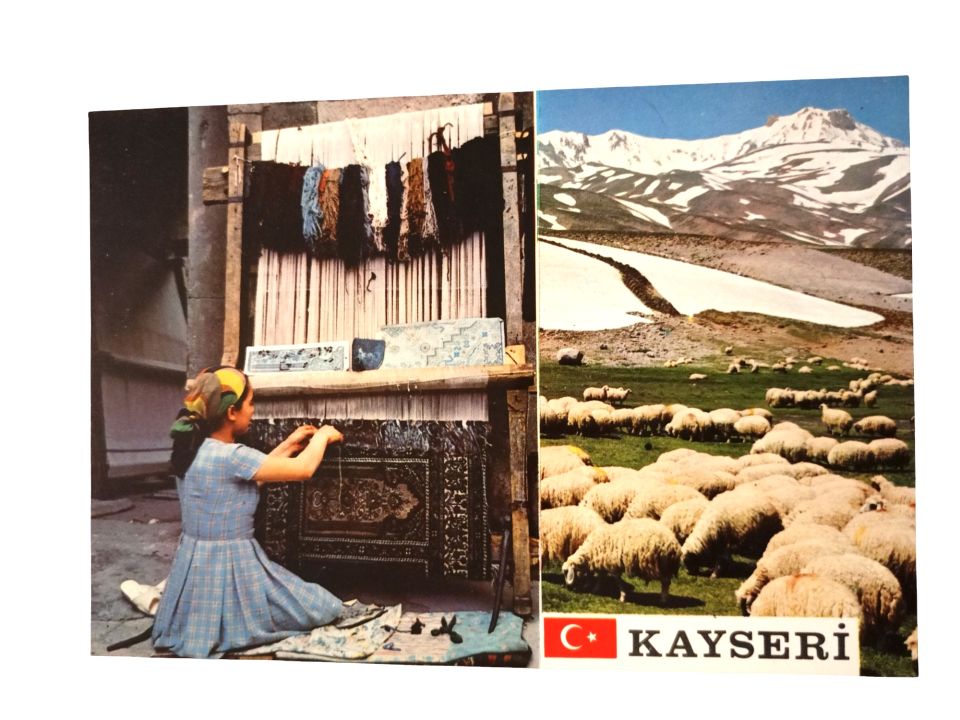KAYSERİ - Halı dokuma ve ERCİYES / 1970'li yıllara ait kartpostal / Arkası yazısız