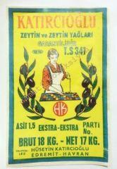 Katırcıoğlu Zeytin ve Zeytin yağları,  Havran - Teneke etiketi Zeytin ve Zeytinyağı efemeraları - Efemera
