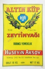 Altın Küp Zeytinyağı,  Havran - Teneke etiketi Zeytin ve Zeytinyağı efemeraları - Efemera