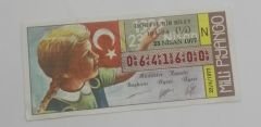 23 Nisan 1977 - Dörtte bir bilet - Milli Piyango bileti - Efemera