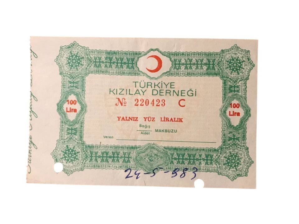 Türkiye Kızılay Derneği 100 Lira - Makbuz