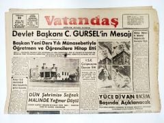 Devlet Başkanı C. Gürsel'in mesajı - Adana Vatandaş gazetesi,  28 Eylül 1960 - Efemera
