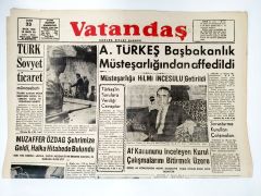 Alpaslan TÜRKEŞ Başbakanlık Müsteşarlığından affedildi - Adana Vatandaş gazetesi,  23 Eylül 1960 - Efemera