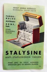 Stalysine - İlaç reklamı Tıp Eczacılık efemeraları, Ermenilere ait efemeralar Türkiye Umumi vekili : Jorj KASAPYAN ve Kardeşleri - Efemera
