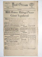 Yeşil Gireson gazetesi 29 İkinciteşrin 1937 / Hatay mitingi - Eski Gazete