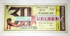 30 Ağustos 1973 Dörtte bir bilet - Milli Piyango bileti 30 Ağustos - Efemera