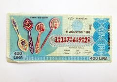 9 Ağustos 1982 Tam bilet - Milli Piyango bileti Konya El işi kaşıklar - Efemera