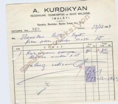 A. KURDİKYAN - Rezervuar, termosifon ve sıhhi malzeme / Fatura - Efemera