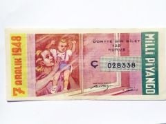 7 Aralık 1948 Dörtte bir bilet / Malül Cemal gişesi. kaşeli - Milli Piyango
