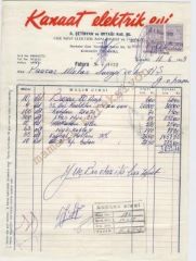 Kanaat Elektrik evi - A. ÇETİNYAN ve Ort. / Fatura - Efemera