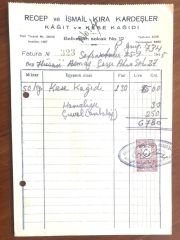 Recep ve İsmail KIRA Kardeşler - Kağıt ve kese kağıdı / Fatura