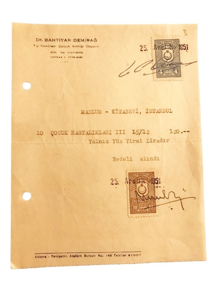 Dr. Bahtiyar DEMİRAĞ - 1951 tarihli yazışma