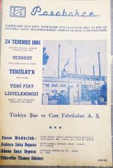 Paşabahçe Fabrikası - 24 Temmuz 1961 / Dergi, gazete reklamı - Efemera