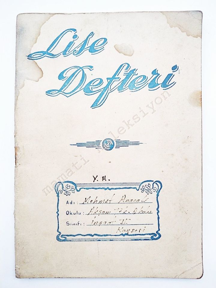 Lise defteri Akşam Teknik Okulu Kayseri - Defter