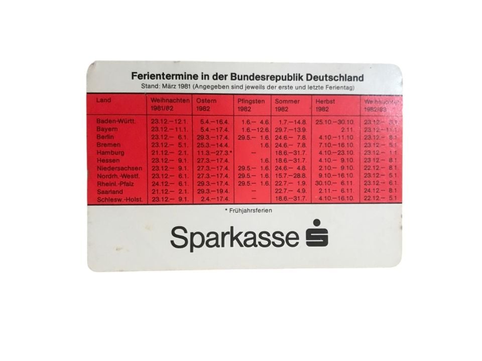 Sparkasse 1982 yılı cep takvimi