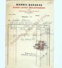 Manuel KARAKAŞ - Bakır levha imalathanesi / Fatura - Efemera