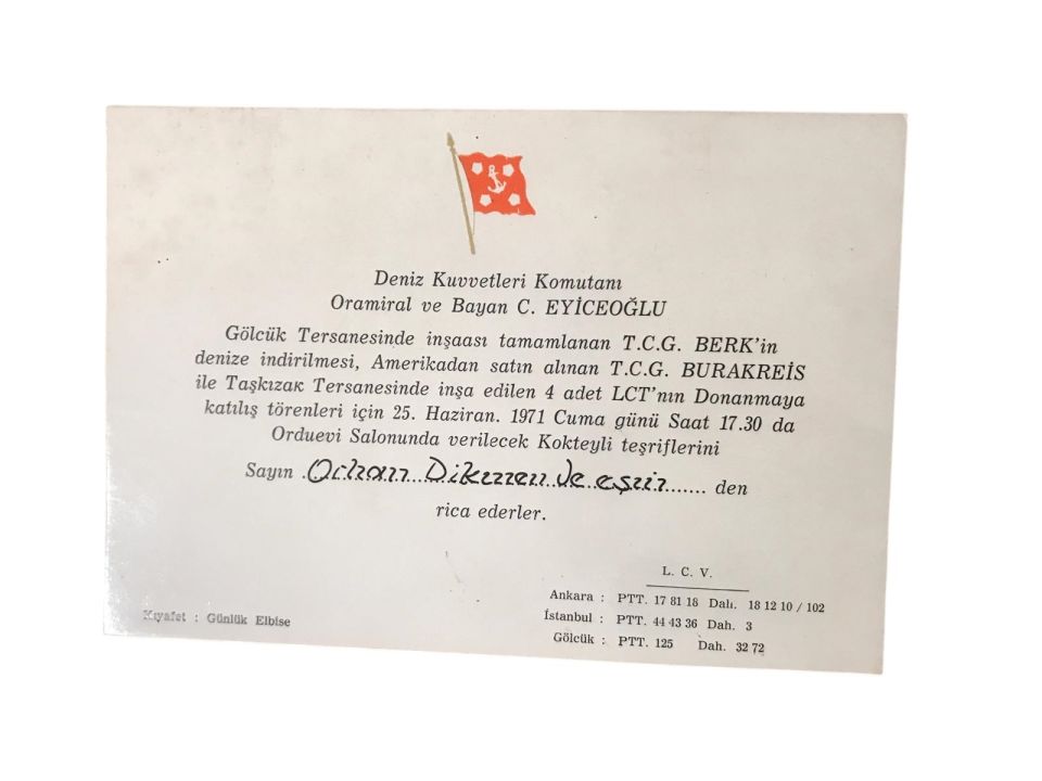Deniz Kuvvetleri Komutanılığı Berk ve Burakreis gemileri - Davetiye