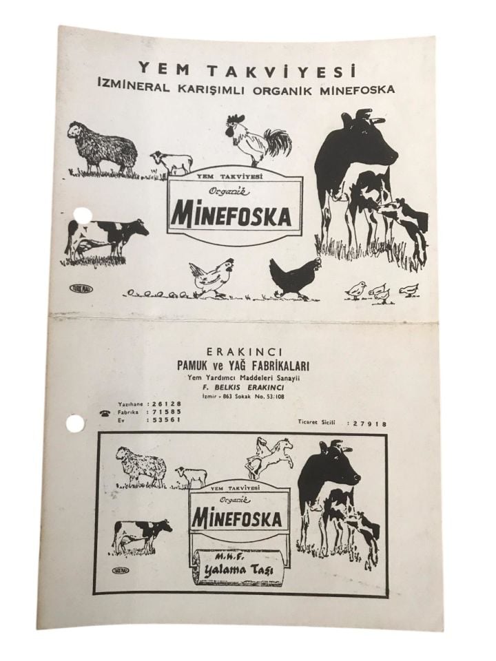 Minefoska - Erakıncı Pamuk ve yağ fabrikaları - Reklamlı bayram tebriği / Veterinerlik