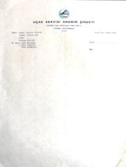 Uçak Servisi Anonim Şirketi - Antetli kağıt