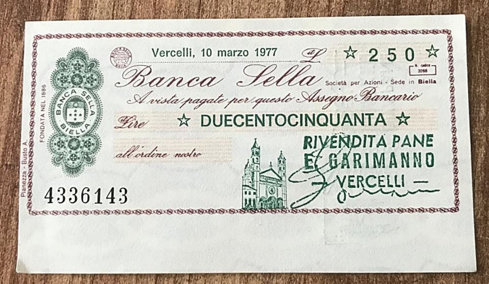 MINIASSEGNI BANCA SELLA - 1976 Tarihli, mini çek