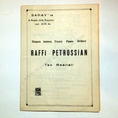 Raffi PETROSSİAN Tek resitali Ermenilere ait efemeralar, Müzik efemeraları Saray'da 8 Aralık Pazartesi - Efemera