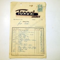 Toros Basımevi - Fatura Matbaacılık Tarihi Efemeraları 1950'li yıllara ait. - Efemera